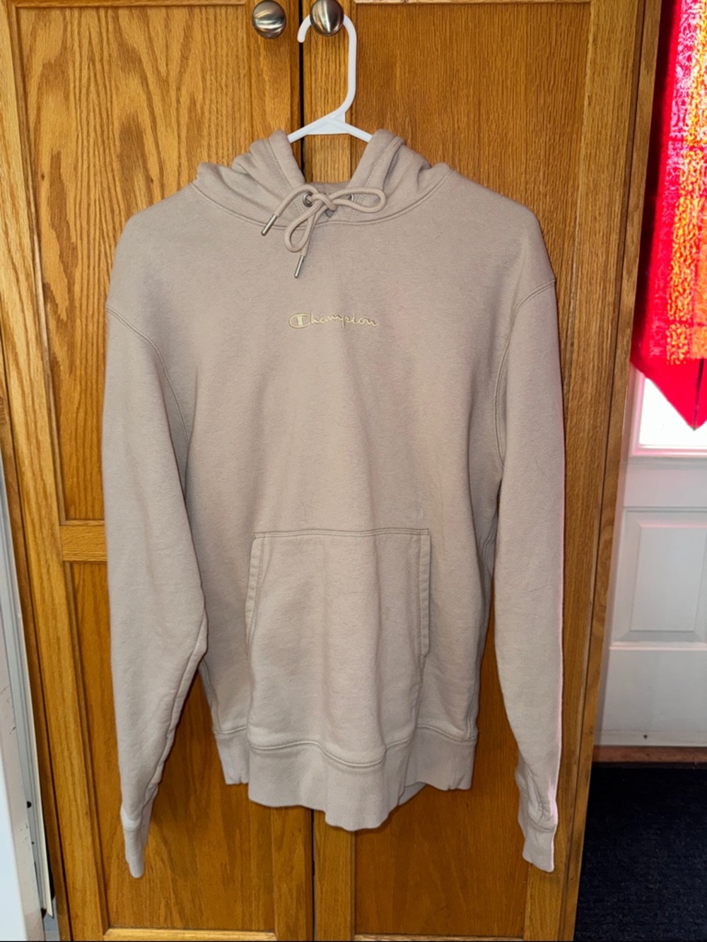 Champion Men's/womens Hoodie in Light Beige with Embroidered Logo